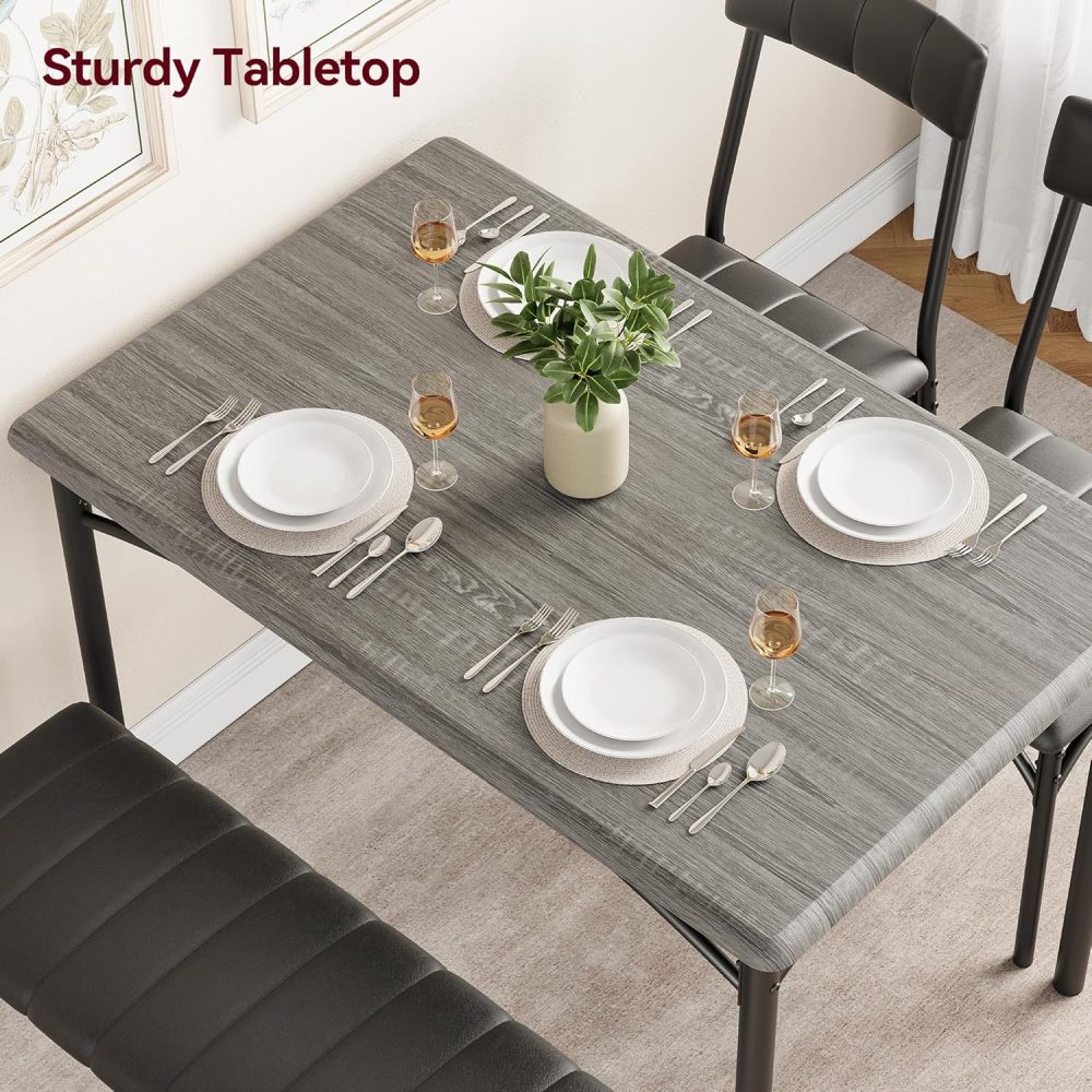 GAOMON Dining Table Set for 4, Kitchen Table with Upholstered Chairs and Bench, 4-Person Dining Room Table Set, Rectangular Kitchen Table Set for Small Space, Apartment, Home, Studio, Rustic Grey - Image 3