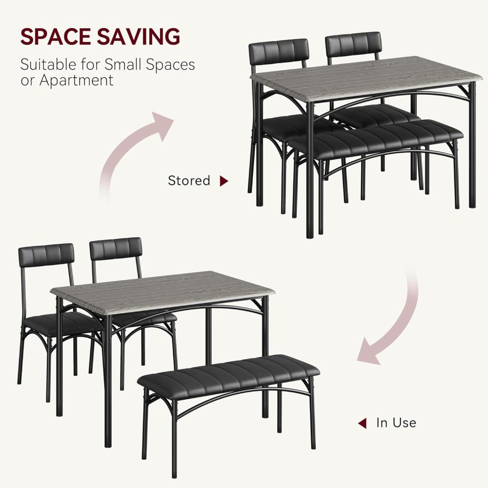 GAOMON Dining Table Set for 4, Kitchen Table with Upholstered Chairs and Bench, 4-Person Dining Room Table Set, Rectangular Kitchen Table Set for Small Space, Apartment, Home, Studio, Rustic Grey - Image 7