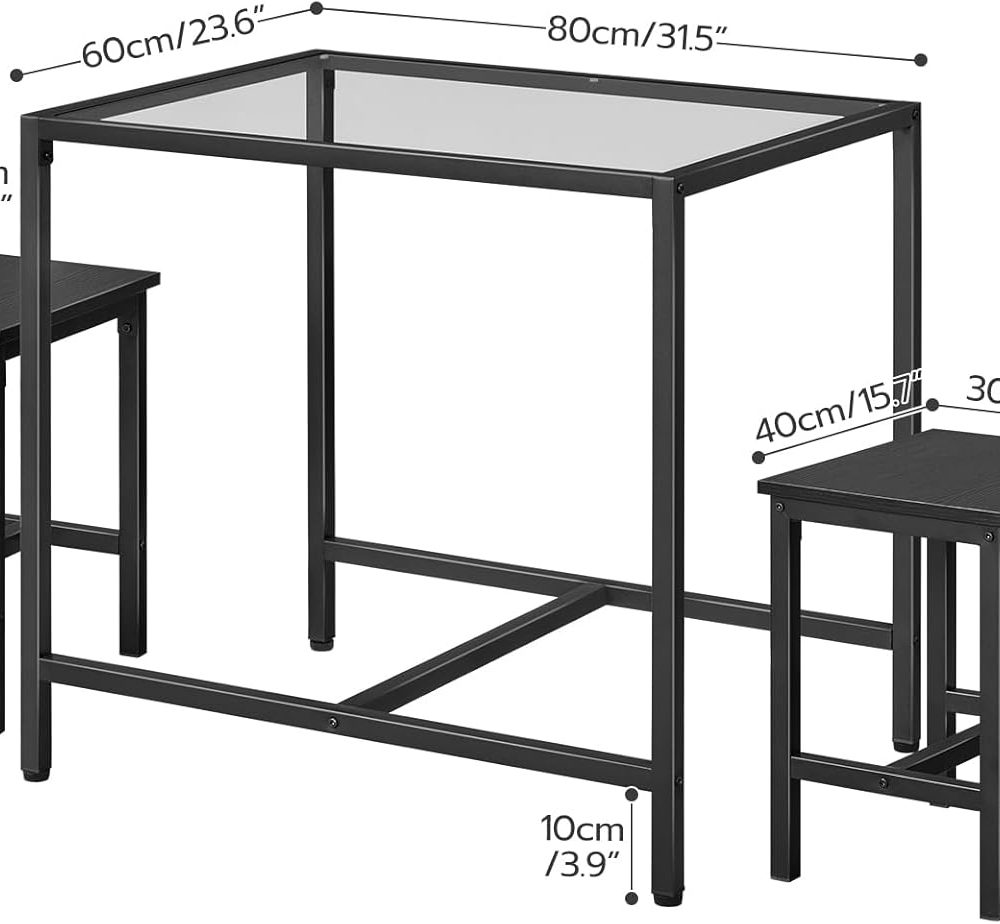 HOOBRO Mordern Dining Table Set, Glass Dining Room Table Set for Small Spaces, Kitchen Table and Chairs for 3 Table with Chairs Home Furniture Rectangular, Black BK80CZ01 - Image 3