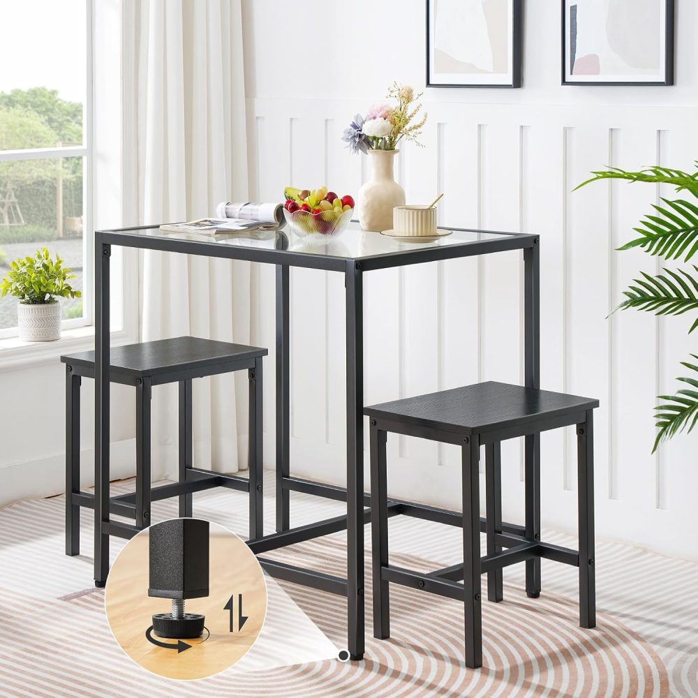 HOOBRO Mordern Dining Table Set, Glass Dining Room Table Set for Small Spaces, Kitchen Table and Chairs for 3 Table with Chairs Home Furniture Rectangular, Black BK80CZ01 - Image 5