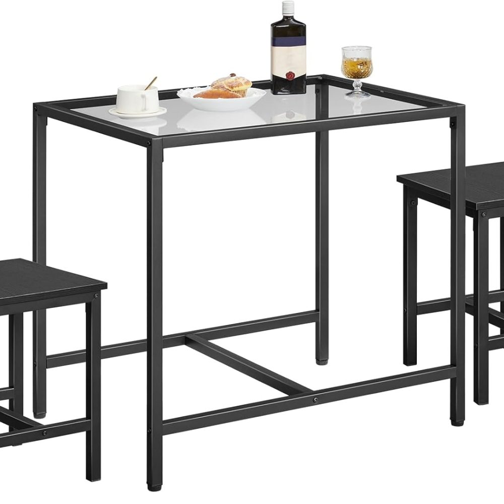 HOOBRO Mordern Dining Table Set, Glass Dining Room Table Set for Small Spaces, Kitchen Table and Chairs for 3 Table with Chairs Home Furniture Rectangular, Black BK80CZ01 - Image 7
